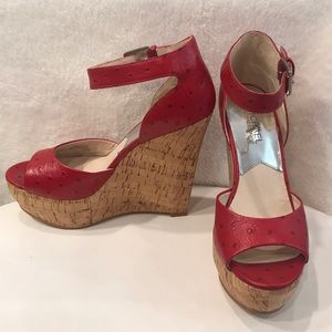 NWOT Michael Kors Red Ostrich/Cork Platform Wedge